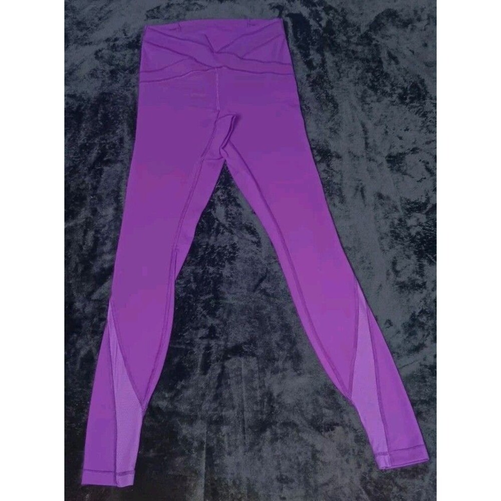 Lululemon High Rise Crossover Waist Mesh Panel Tights S Purple Yoga Athletic Gym
